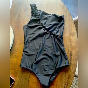Black one piece, one shoulder Mikoh bathing suit